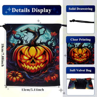 Velvet Witch Cat  Tarot Card Bag With Halloween Pumpkin Drawstring Pouch For Divination Jewelry Astrology Dice Accessories Bag