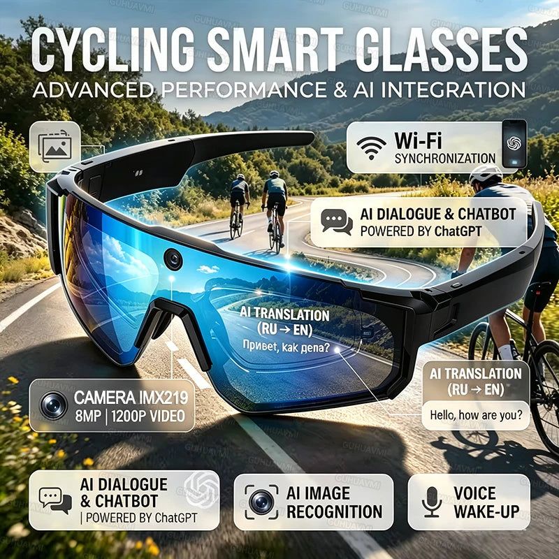 New AI Smart Glasses With Camera 1200P Video Recording Anti-Shake Shooting Sunglasses Bicycle Riding Windproof Goggles Men Women