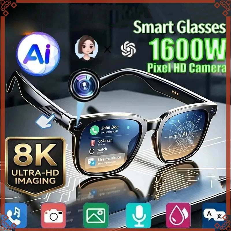 2026 AI Smart Glasses 8K Remote Control Touch Photo Camera Recording Voice Assistant Translator Wireless Bluetooth Sunglasses