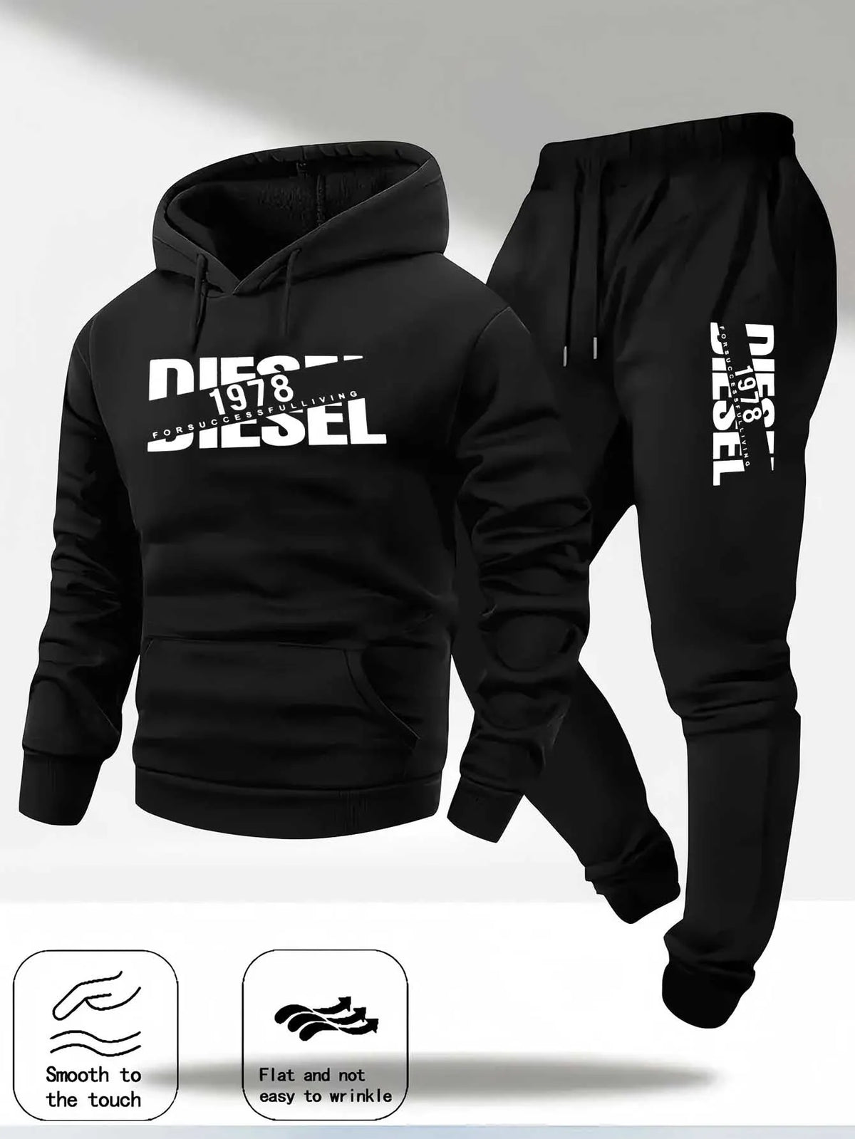 Men Fashion Print Tracksuit Hooded Sweatshirt+Sweatpants Set Autumn Winter Casual Fitness Jogging Sports Two-Piece Unisex Outfit