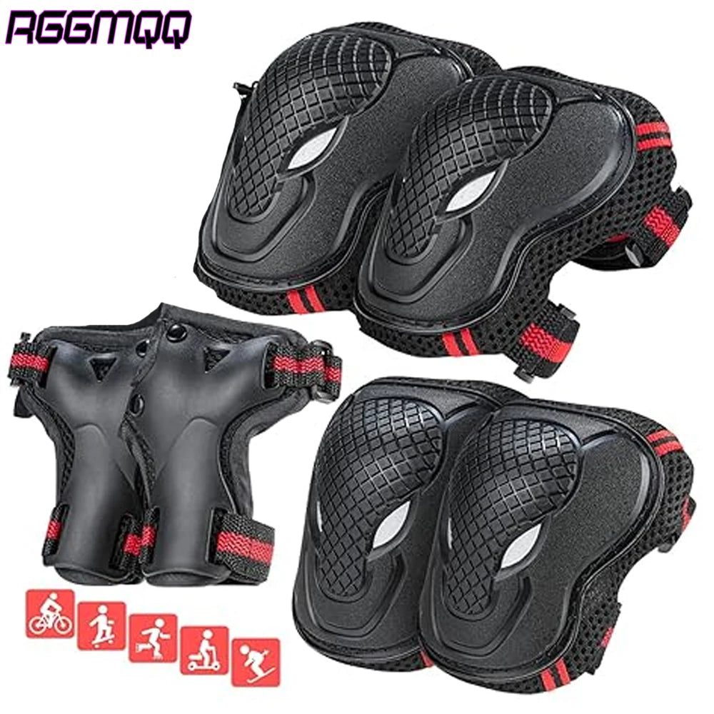 6PCS Adult/Youth Knee Pad Elbow Pads Wrist Guards Protective Gear Set for Roller Skates Cycling Skateboard Scooter Riding Sports
