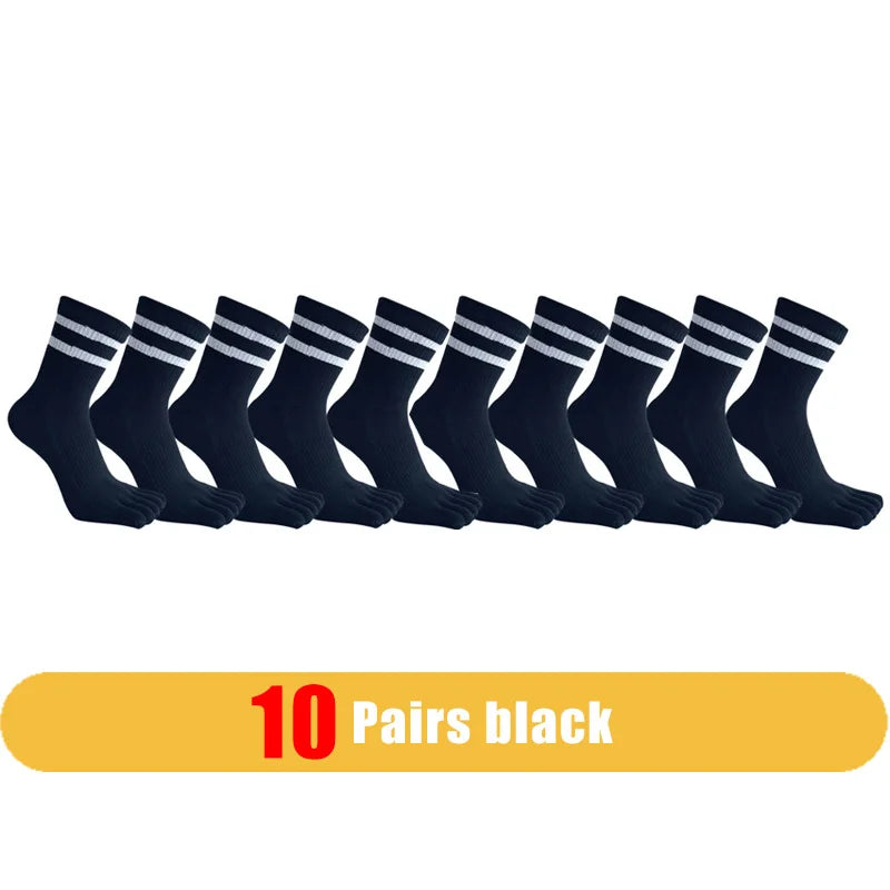1/5 Pairs Man Five Finger Socks Cotton Striped Solid Simple Sweat-Absorbing Anti-Bacterial Breathable Warm Soft Elastic Toe Sock