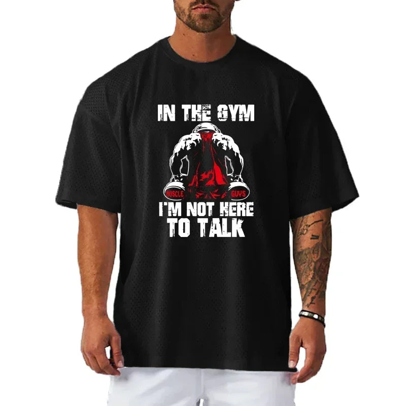 Men Basic Fashion Breathable Quicjk Dry Summer Oversized Loose Mesh Graphic Printed Gym Fitness Running Sports T-shirts