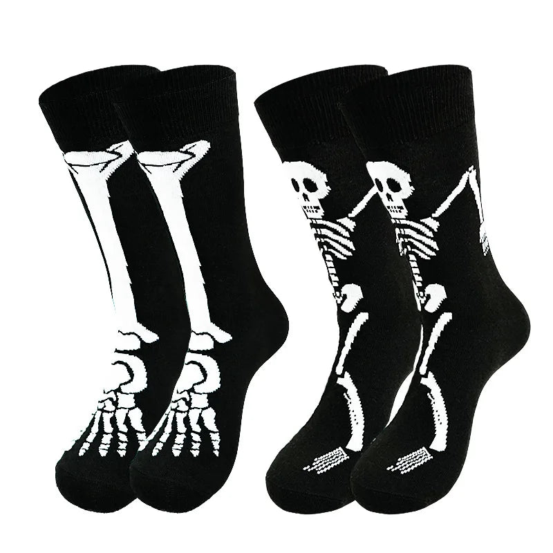 1 Pair Halloween Skeleton Ghost Claw Cartoon Print Casual Socks for Men and Women Mid-Calf Socks Autumn Winter Socks for Girls