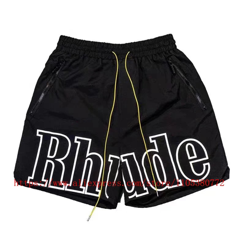 2026 Latest Style Men's Rhude Print Casual Shorts Loose Fit Nylon Drawstring High Quality Beach Sports Shorts Quick Delivery