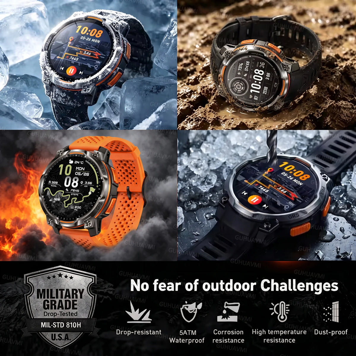 New Technology 2026 Offline Map GPS Smart Watch Men 1200mAh Battery Waterproof Compass Altimeter 100+Sports Military Smart Watch