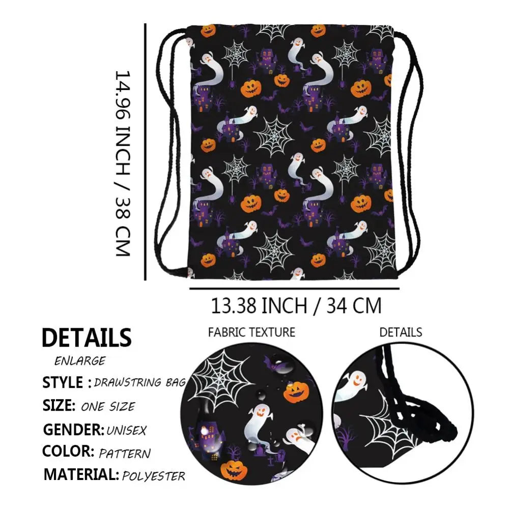 Practical Creative Drawstring Bag Portable Cartoon Pumpkin Halloween Backpacks Polyester Foldable Sports Gym Sack Travel Storage