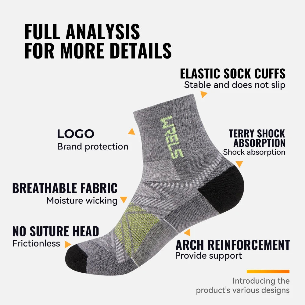 WRELS 1/2/3Pairs Merino Wool Socks Hiking Running Socks Breathable Cushion Sweat Wicking Warm Thermal Compression Wool Socks