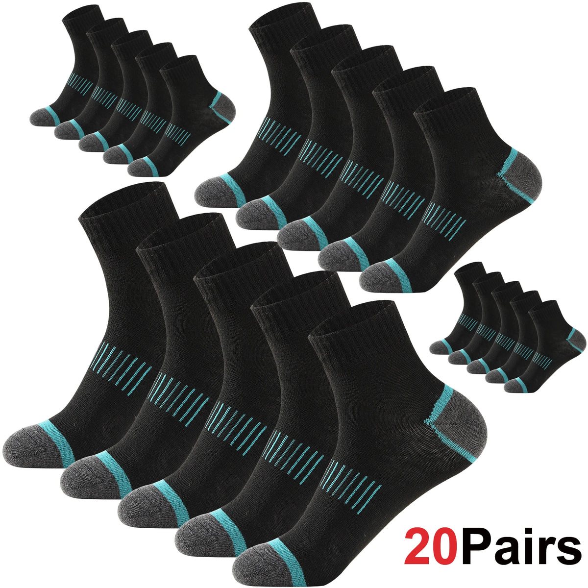 20Pairs High Quality Men's Cotton Socks Set Casual Breathable Sports Winter Black Large Size 38-45