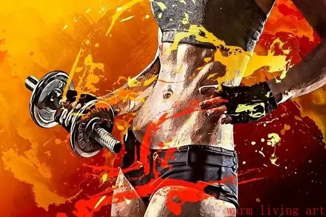 Boxing Dumbbell Fitness Art Poster Canvas Wall Print Home Gym Decor Motivational Picture for Men Women Muay Thai Weightlifting