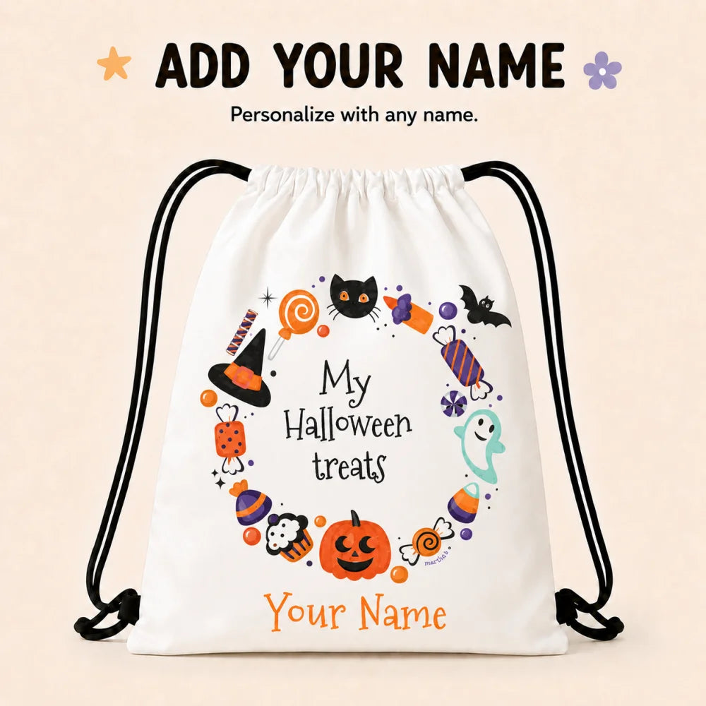 Personalized My Halloween Treats Drawstring Backpack Custom Name Kids Halloween Candy Bag Children Trick Or Treat Sack