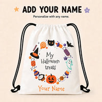 Personalized My Halloween Treats Drawstring Backpack Custom Name Kids Halloween Candy Bag Children Trick Or Treat Sack