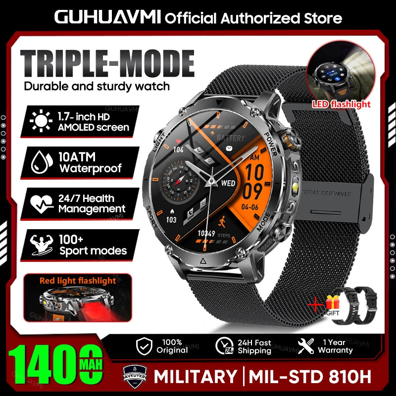New GPS Sapphire Glass Smartwatch Business men 1.7-inch AMLED Screen Clock 1400mAh Battery 10ATM waterproof Titanium alloy Watch