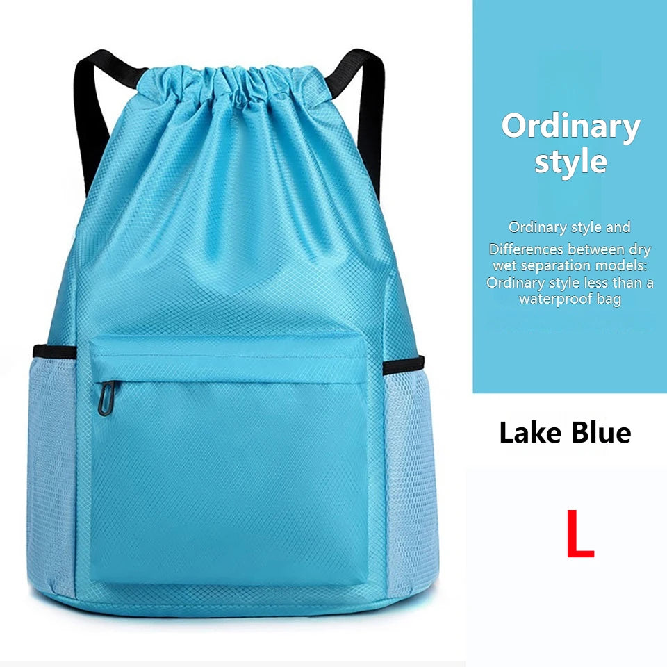 Loogdeel Portable Gym Football Drawstring Bag Quick Drying Large Capacity Oxford Cloth Backpack Solid Color Adjustable Straps
