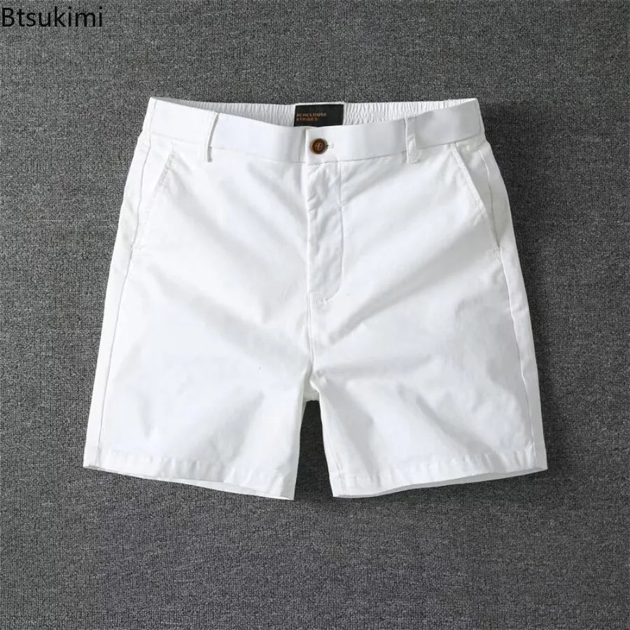Men's Summer Casual Shorts Pure Cotton Solid Color Stretchy Straight Pants Trendy Hight Waist Elastic Waist Quarter Beach Pants
