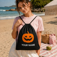 Kids Personalized Halloween Drawstring Backpack Trick Or Treat Candy Corn Custom Name Festival Sack Bag 34x41cm