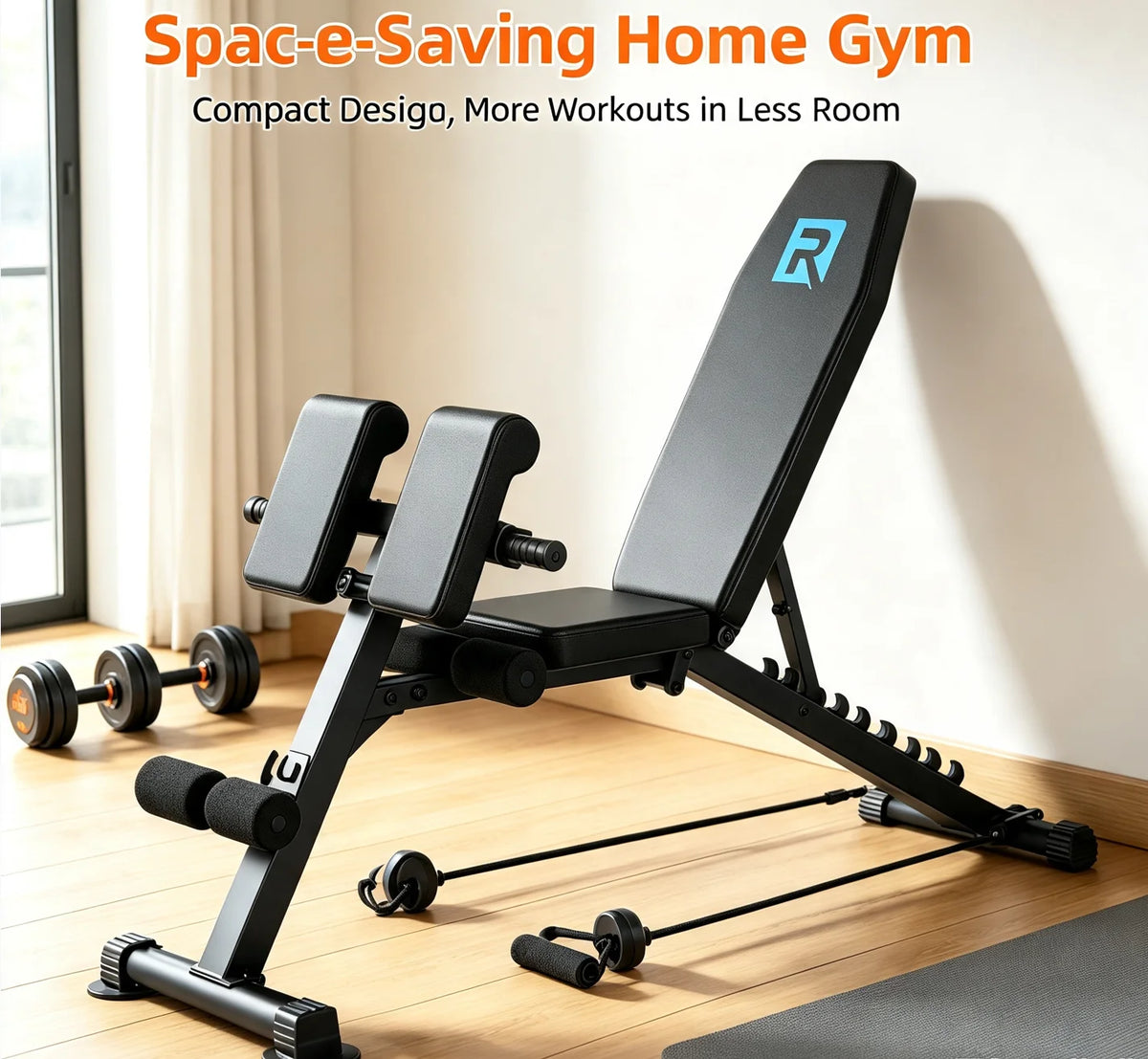All-in-One Home Gym Roman Fitness Bench, Commercial Grade Stable Triangle Support 2 Pull Resistance Bands Non-Slip Suction Feet Adjustable Positions for Core Back Glute Hamstring Training