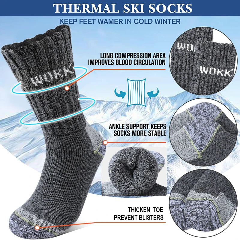 3Pairs Men's Thermal Work Crew Socks Winter Thick Terry Knit Mid-Calf Sock Breathable Comfort Fit for Daily Wear & Outdoor Sport
