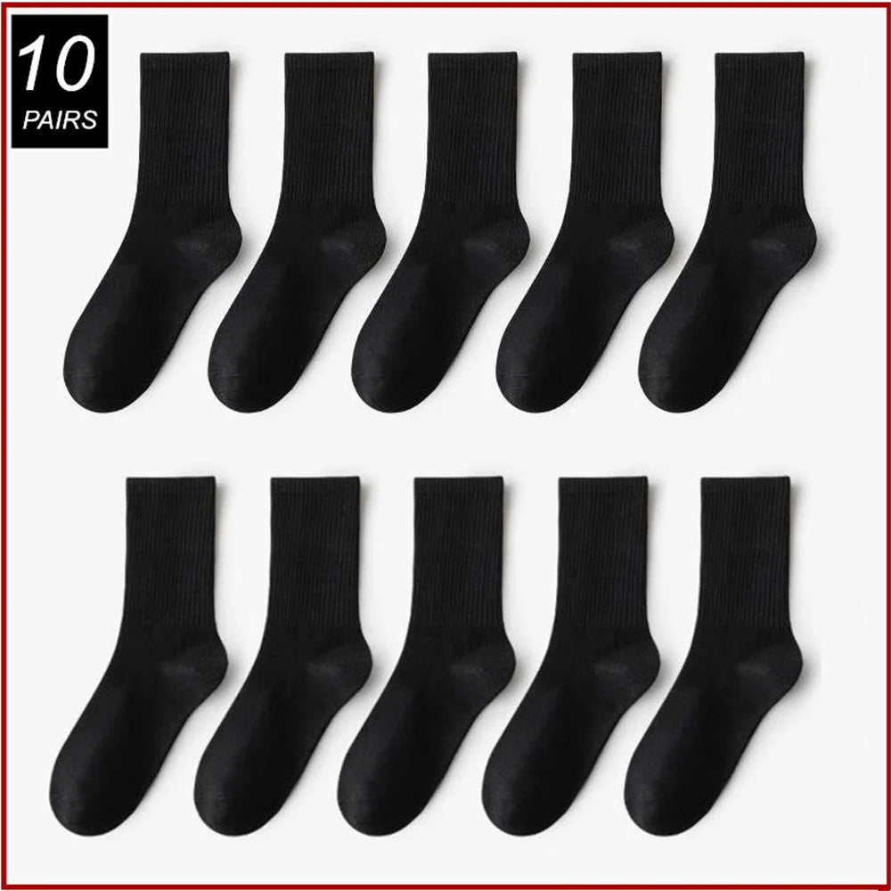 10 Pairs Men Socks Organic Cotton High Quality White Black Business Casual Spring Winter Socks Women Long/Short Tube Sox