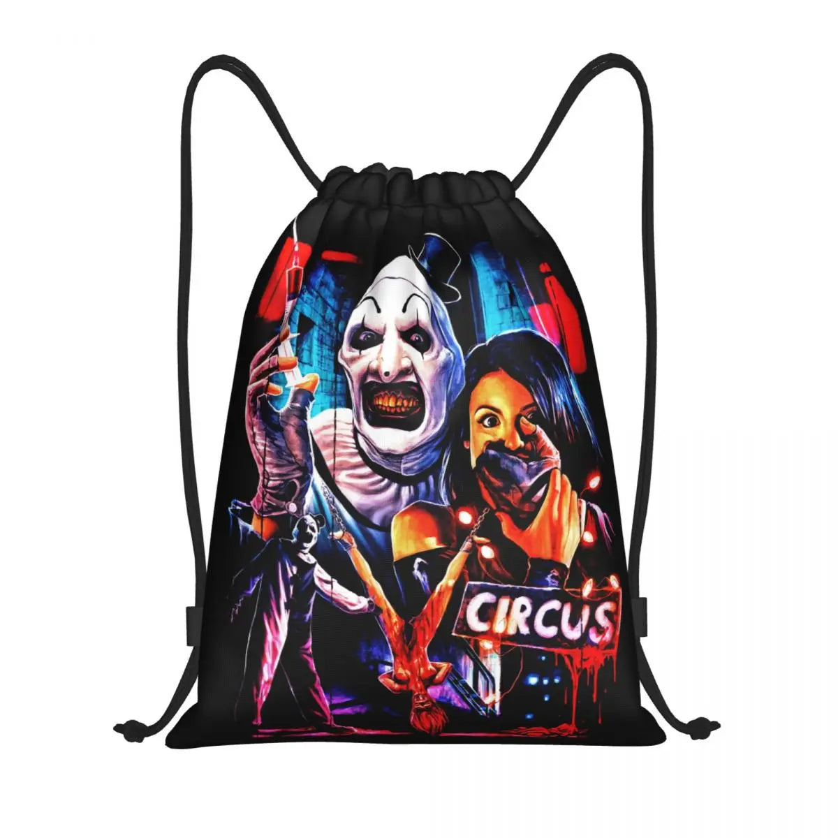 Custom Halloween Movie Terrifier Drawstring Backpack Bags Men Lightweight Horror Clown Gym Sports Sackpack Sacks for Traveling