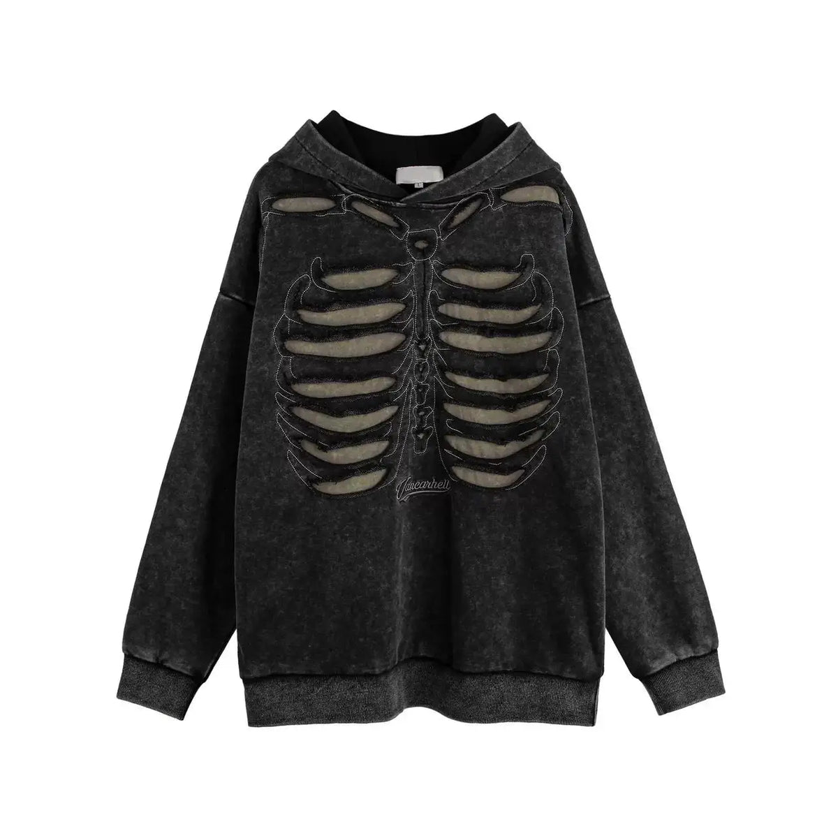 Autumn Winter Ripped Hole Skeleton Design Punk Hip Hop Hoodie Men Women High Street Vintage Oversize Hoodies