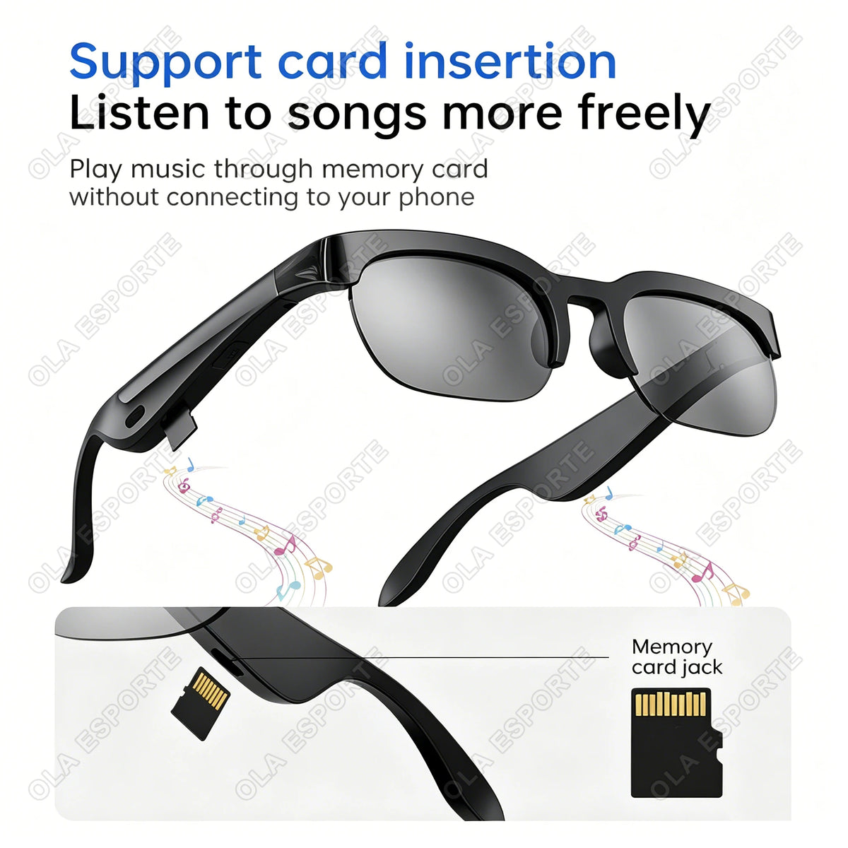 Sunscreen Smart Glasses AI Translation TF Card Bluetooth Conversation Recording Listening Music Smart Sunglasses Men Women HT30