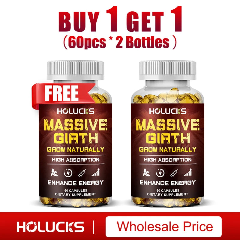 Massive Girth Capsules for Men, Testosterone Booster, Hormone Support, Muscle Growth & Strength, Size Enhancement Supplement