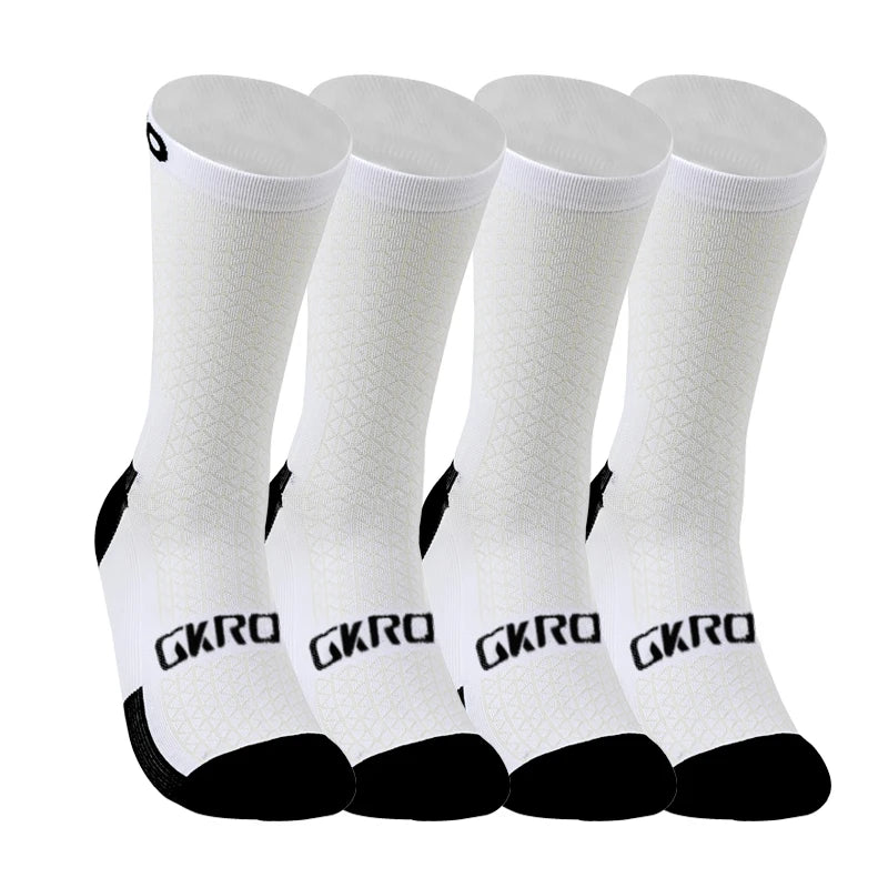 GKRQ 4pairs 2023 New Cycling Socks Bike Nurse Compression Road Bike Running Mtb Knee-high White Sports Funny Brand Black