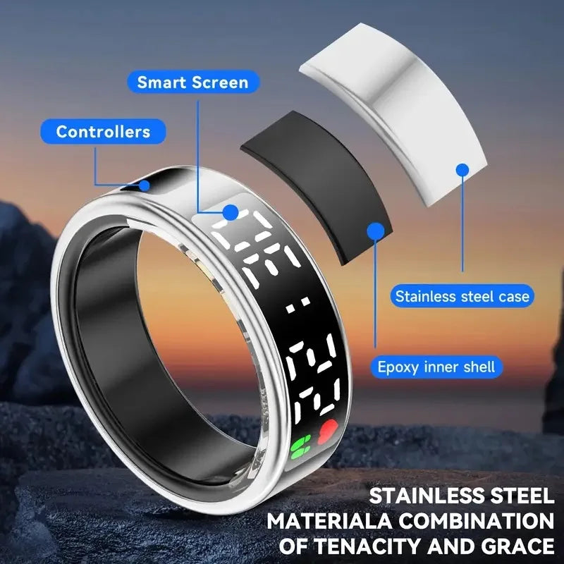 Smart Rings Display Screen Set Waterproof Health Tracker Heart Rate Sleep Healths Monitoring Ring Wearable Smarts Jewelry
