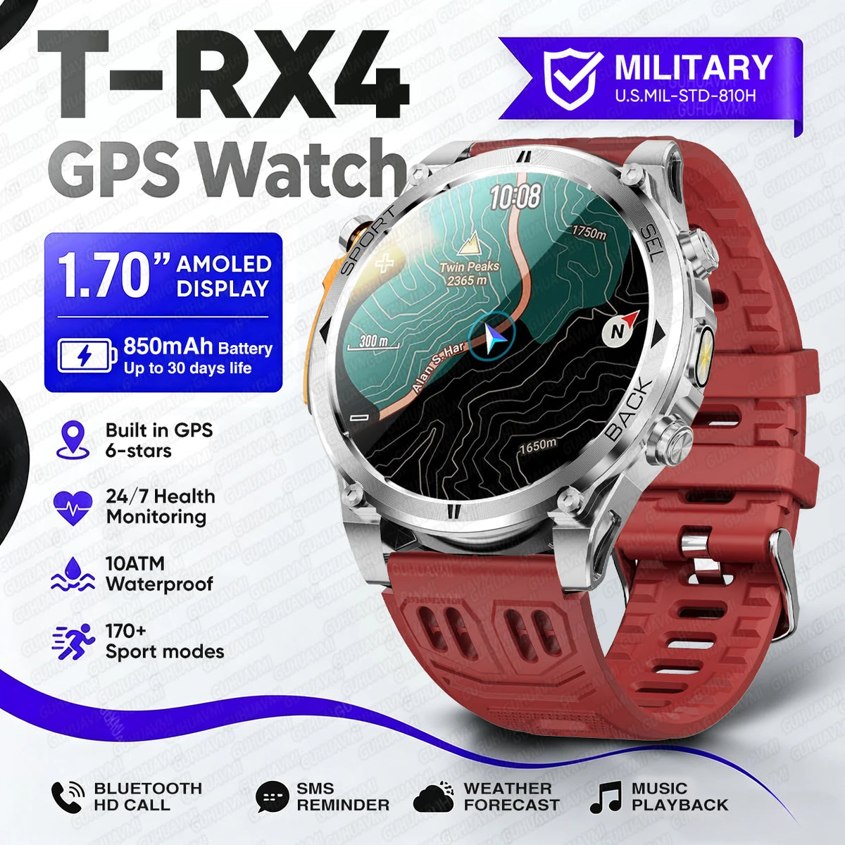 T-RX4 Ultra GPS Outdoors Military Smart Watch Men 1.7