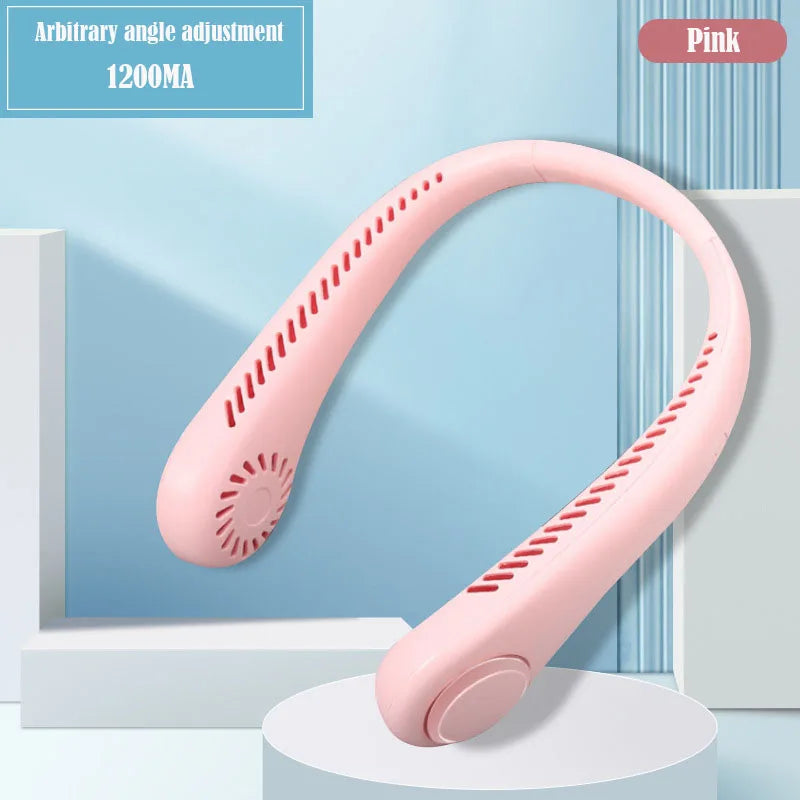 New Learless Mini Fan Hanging Neck Lazy Person Portable Turbo Sports Outdoor Silent Charging USB Soft Rubber Fan