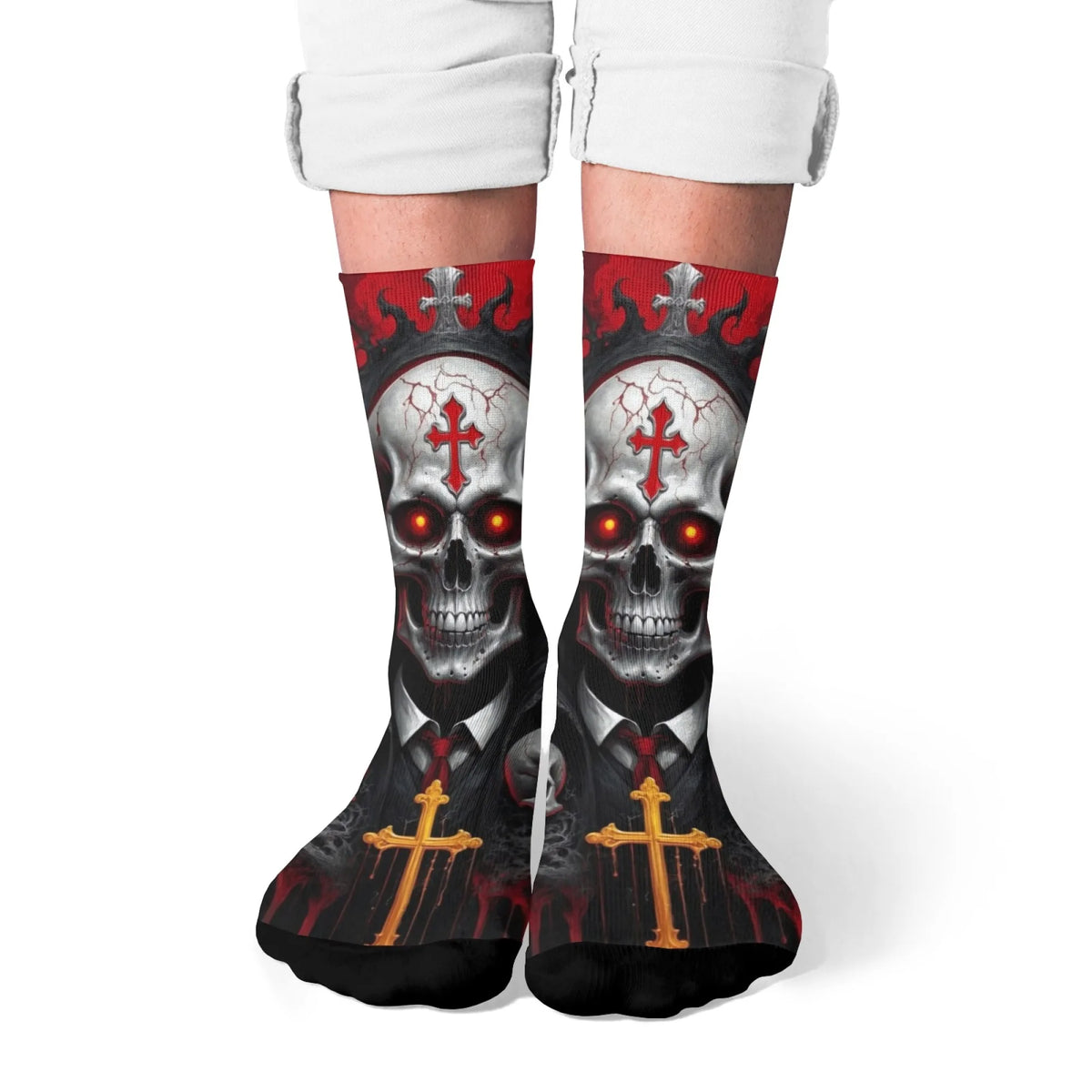 Cross Skull Fashion Men's Socks Harajuku Retro Style Crazy Street Hip Hop Happy Socks Novelty Funny Crew Socks Casual Party Gift