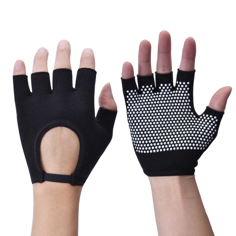 Women Anti-slip Yoga Gloves Cotton Fitness Half Finger Gloves Breathable Outdoor Cycling Bicycle Pilates Sports Fishing Gloves