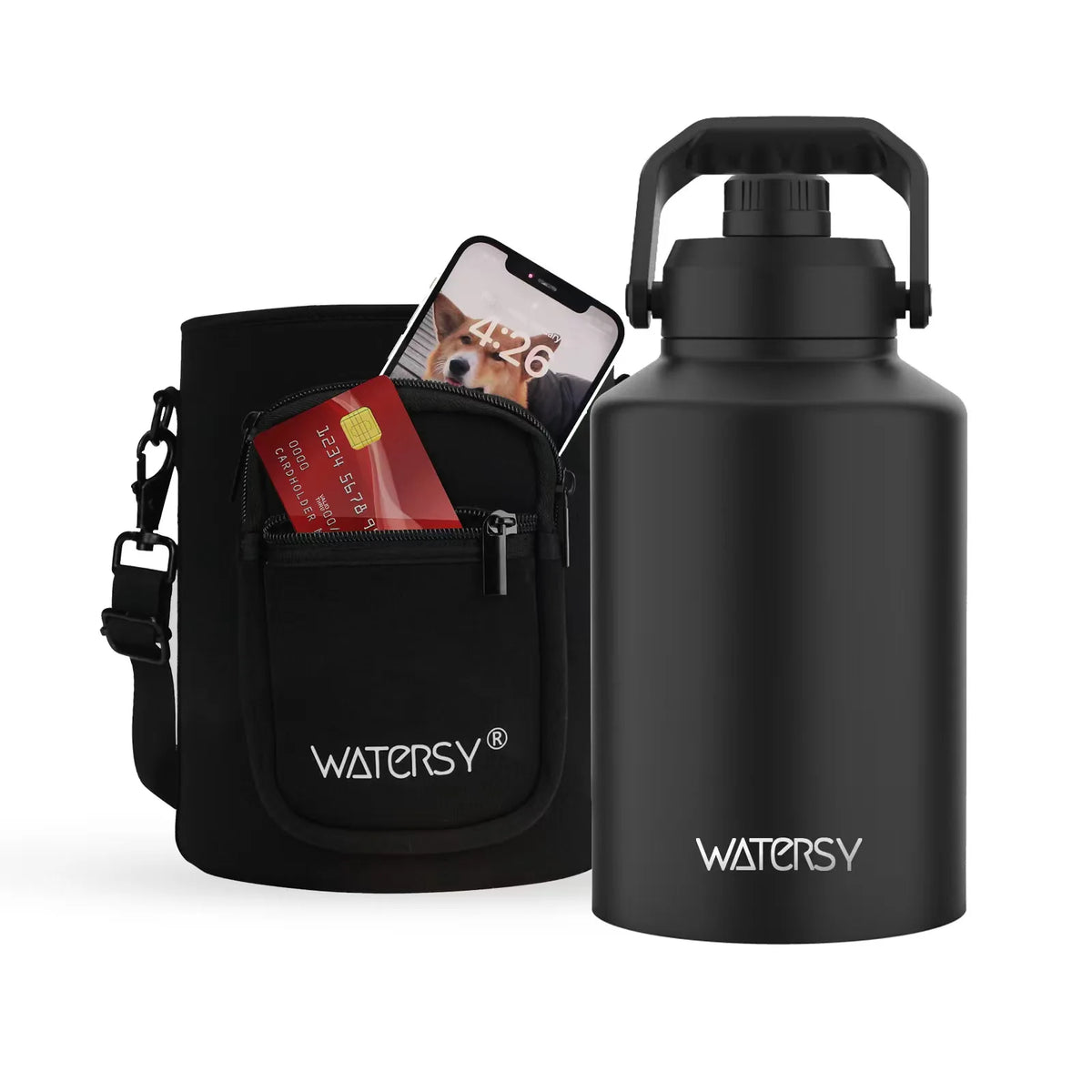WATERSY 64/87/128oz Large Capacity Insulated Water Bottle Stainless Steel Thermal with Lift Hands Outdoor Camping Vacuum Flask