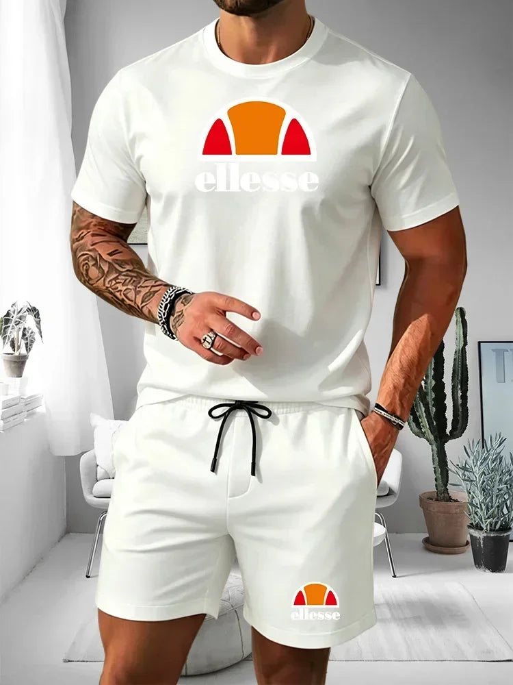 Men's Two-piece Sports Suit Round Neck Short Sleeved Shirt Shorts Set Men's Running Suit Plus Size T-shirt Men's Summer T-shirt