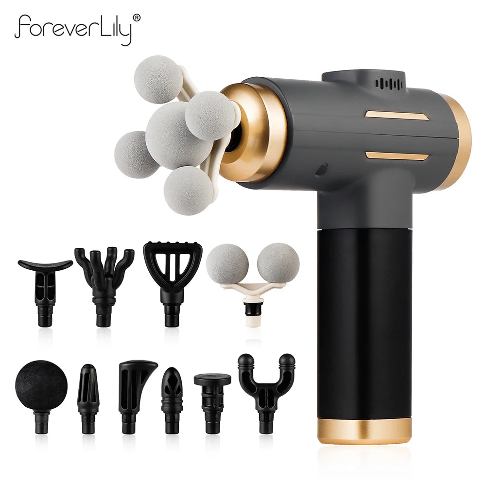 11 IN 1 Powerful Electric Massage Gun 99 Levels Adjustable High-Frequency Vibration Fascia Gun for Sports Body Massage