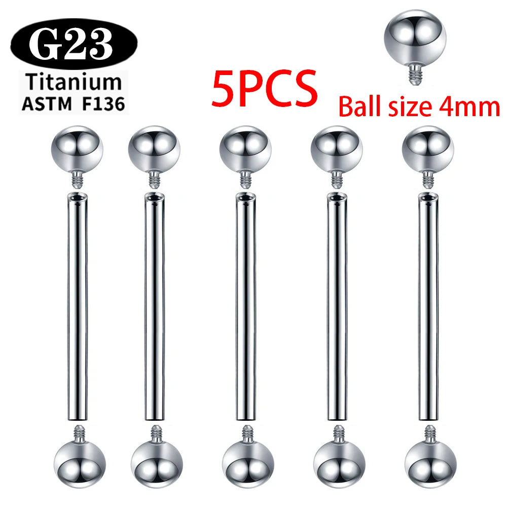 1/5/50PCS ASTM F136 Implant Grade Titanium Internal Thread  Barbells Tongue Ring Piercing Body Jewelry Earrings