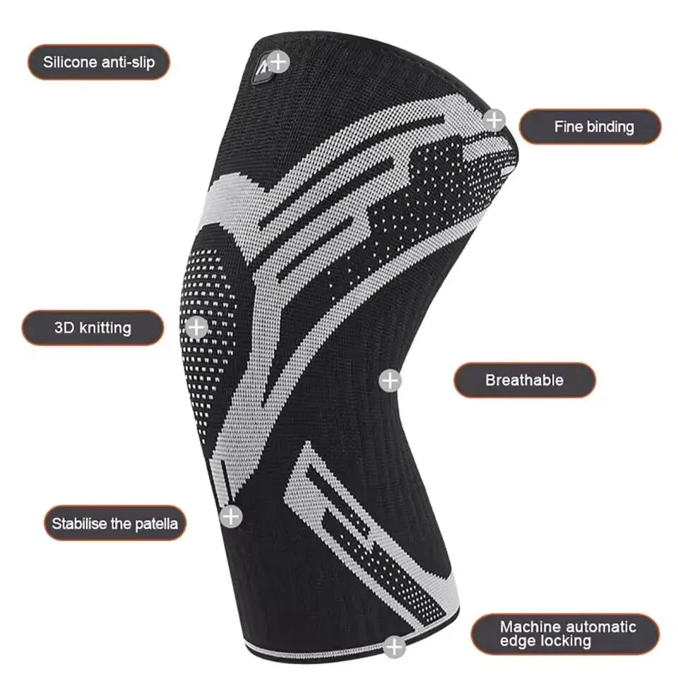 1 Pc Compression Knee Support Sleeve Elastic Breathable Knee Pads Brace Springs Gym Sports Protector Basketball Volleyball Run