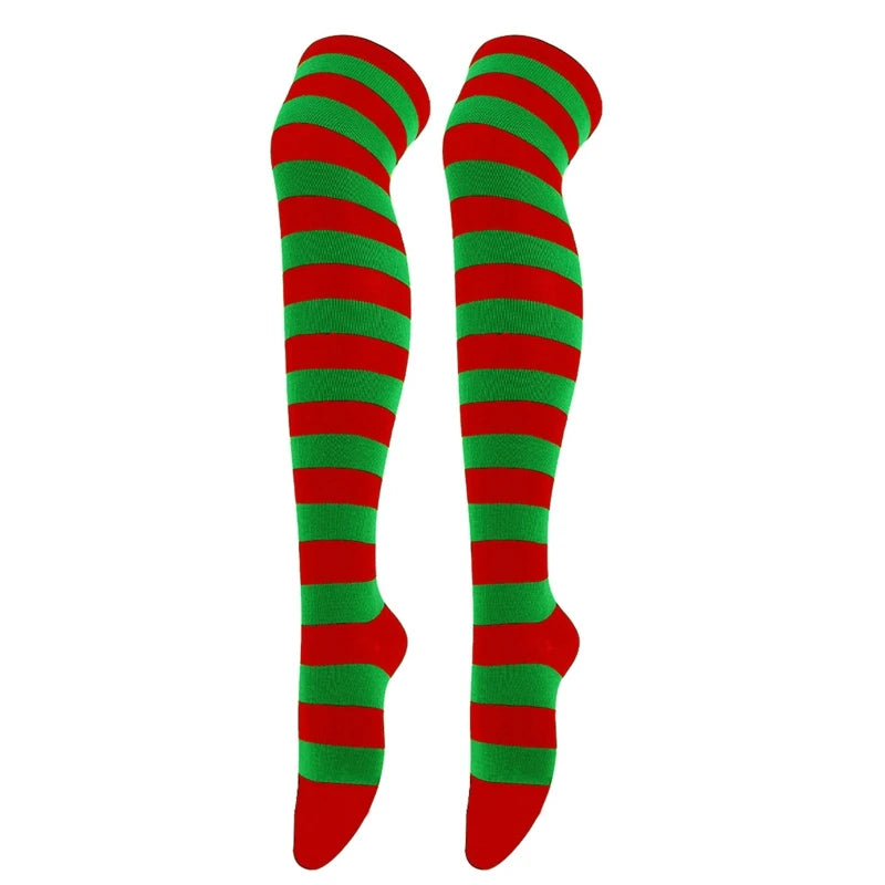 Thigh High Socks Japanese Cosplay Anime Multicolor Striped Printed Over Knee Long Stockings for Women Leg Warmer