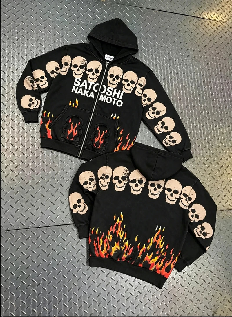Street Casual SATOSHI Hoodies Pullover Embossed Pattern Embroidery Turtle Shell Design Washed Hooded Men Women Loose Sweatshirts