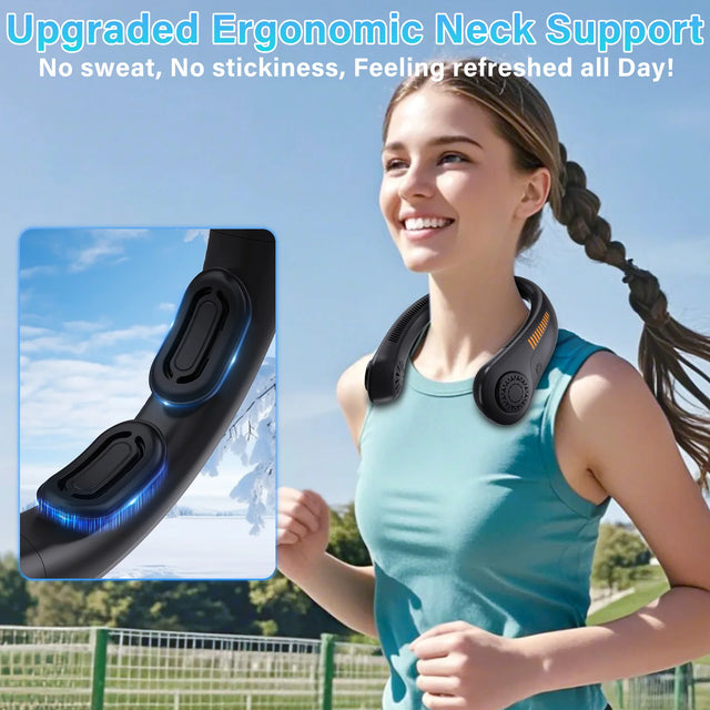 Portable Neck Fan with 5-Speed Silent Bladeless Design, Long-Lasting USB Rechargeable Cooling Device—Essential for Indoor and Outdoor Office Work, Reading, Sports, and Leisure.