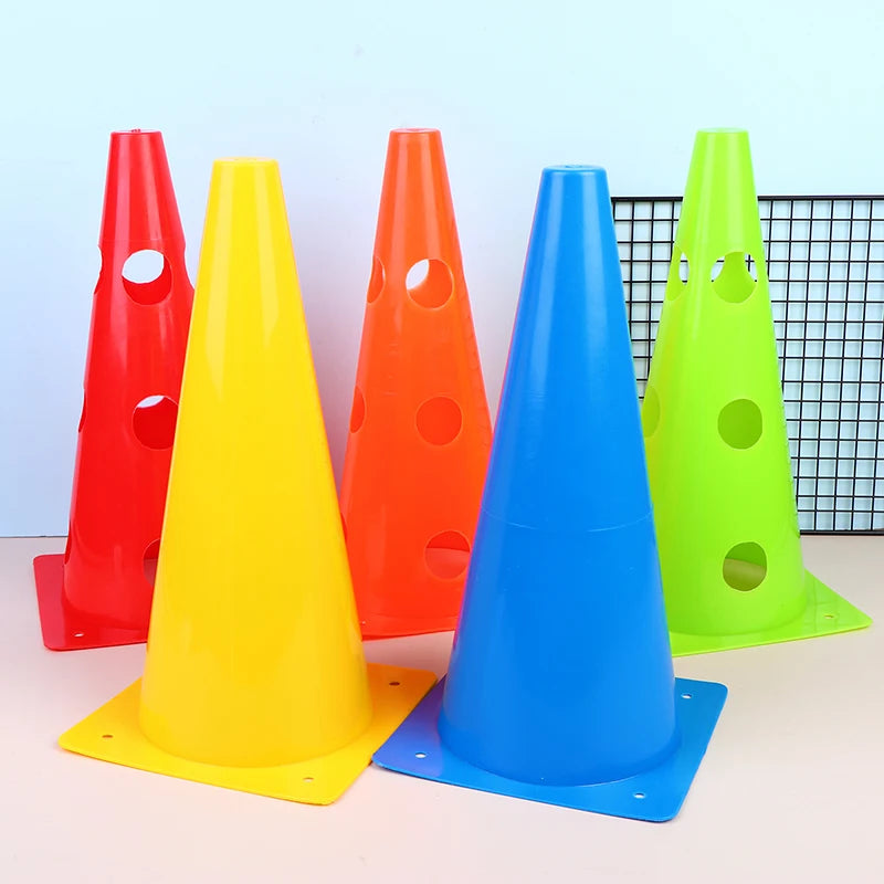 NEW 5Pcs 32CM Barrier Football Road Flat Training Cone Perforated Sign Obstacles Road Cones Soccer Basketball Training Equipment