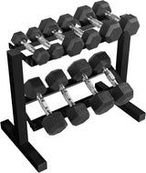 Home Gym - 150 lb Metal Dumbbell Set with 2-Tier Rack, Multiple Options