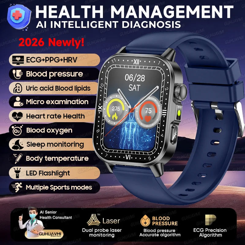 2026 New Micro Physical Examination Health Smartwatch Blood Pressure Uric Acid Blood Lipids Flashlight Care Smartwatch for Women