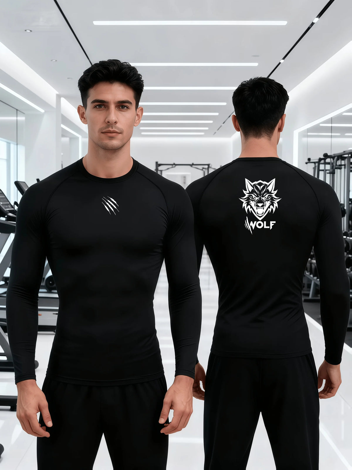 Men's brand print compression shirt Long Sleeve Quick Dry Gym Workout Running Cycling Athletic Base Layer Sports Tight Top-J53