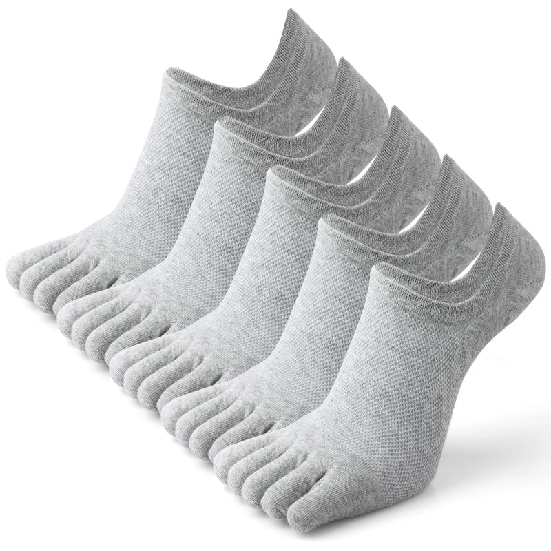 5 Pairs Men's Open Toe Boat Socks Breathable Invisible Ankle Short Socks Elastic Men Five Finger Socks Silicone Anti-slip Sports