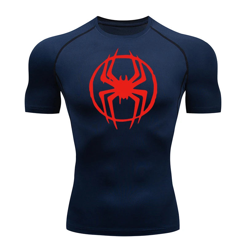 Spider Graphic Compression Shirts for Men Gym Workout Running Tshirt Summer Athletic Quick Dry Tees Tops Short Sleeve Rash Guard