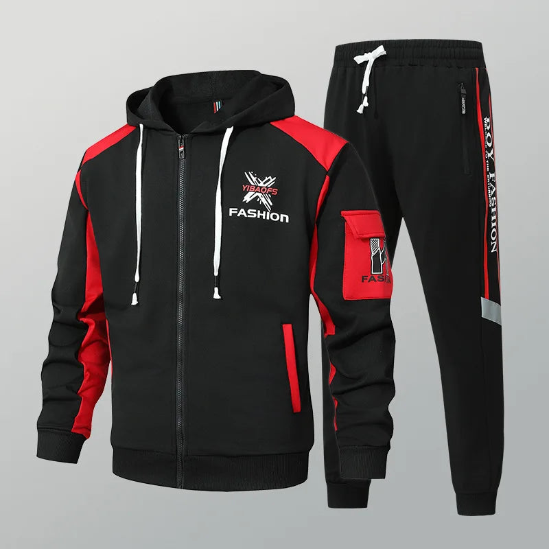 Men's High-End Fashion Zipper Cardigan And Pants Two-Piece Set Casual Sportswear Spring Autumn Printed Commuting Outfit