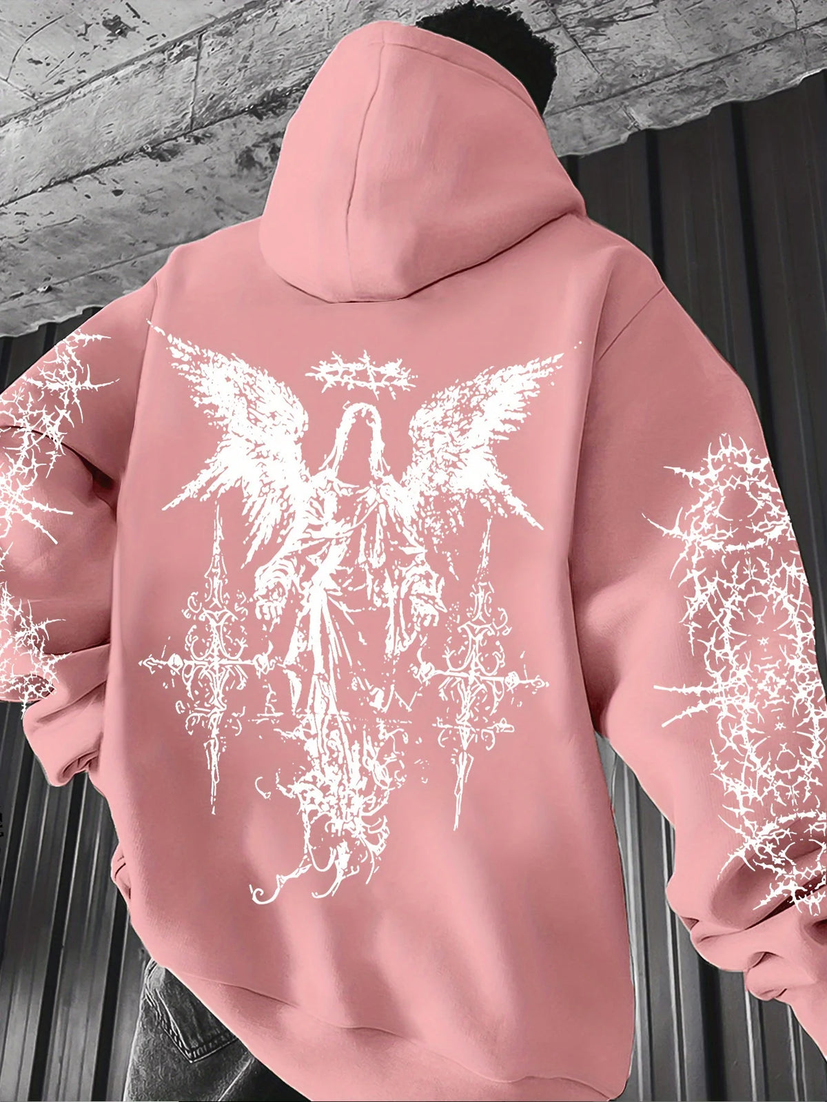 Men's Angel Element Graffiti Thorn Print Streetwear Hip Hoodie Punk Style Hoodie Regular Fit Outdoor Casual Long Sleeve Pullover