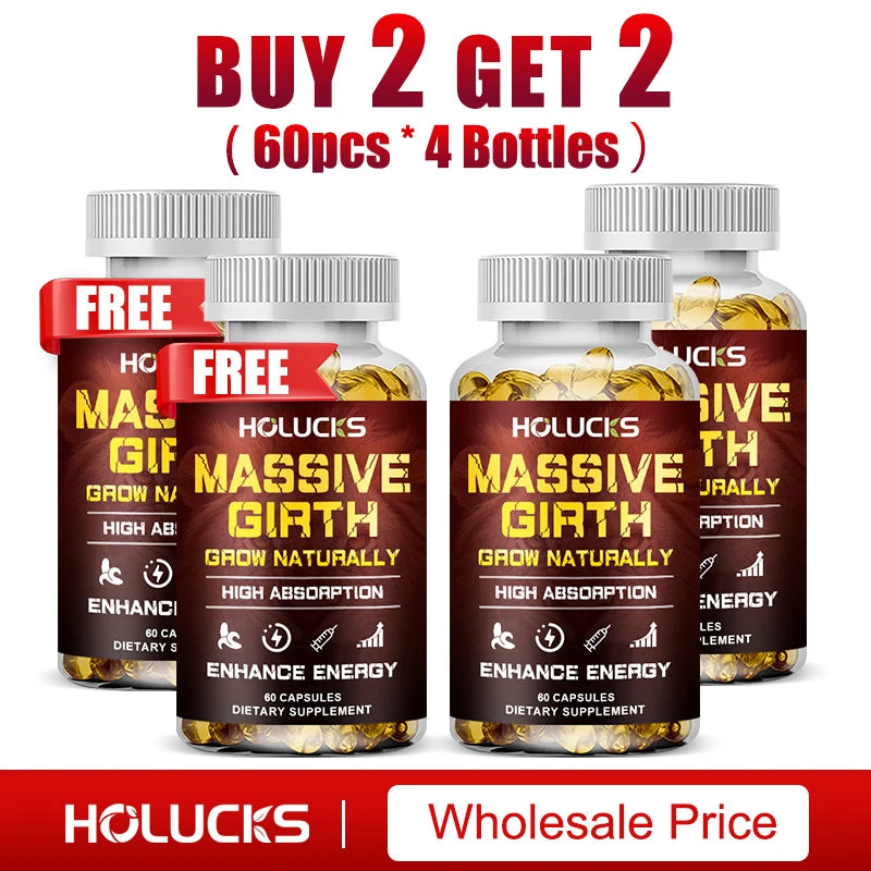 Massive Girth Capsules for Men, Testosterone Booster, Hormone Support, Muscle Growth & Strength, Size Enhancement Supplement